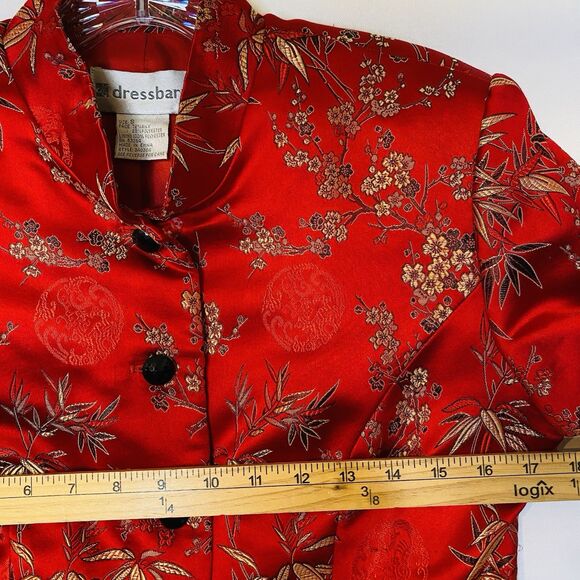 Oriental Silk Red Jacket Women S Button Up Crop Brocade Asian Chinese Dress Barn - Picture 4 of 11